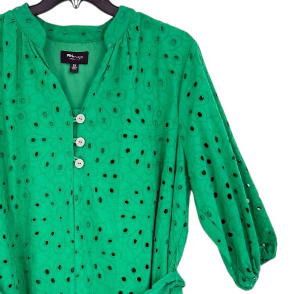 R.N Studio By Ronni Women's Pullover Lined Green Eyelet Dress Size 2X NWT $99.00 - Picture 6 of 13
